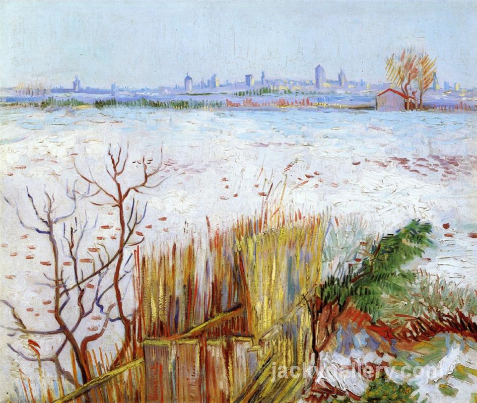 Snowy Landscape with Arles in the Background, Van Gogh painting
